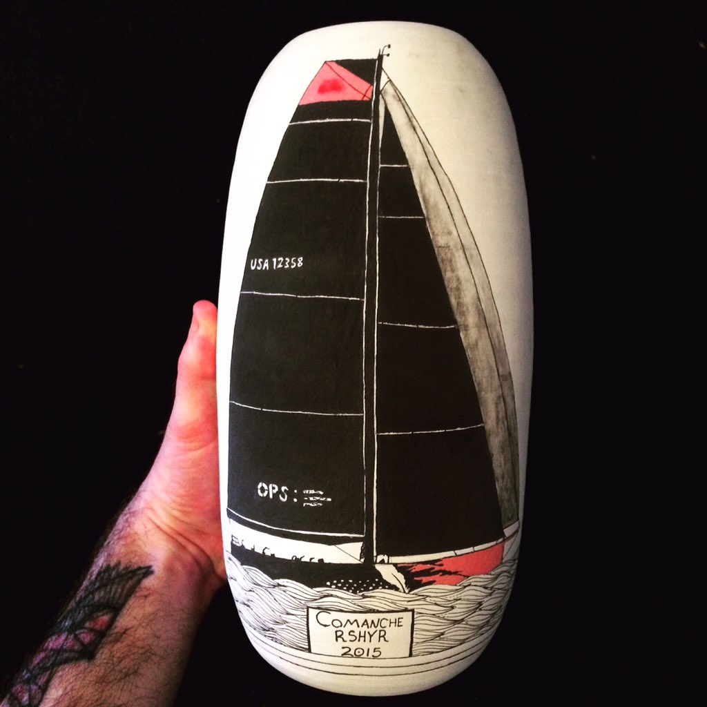 Congratulations to <a href="/TeamComanche/">Comanche</a> for winning the #RSHYR! The 100ft super-maxi looks good on the vase! #sailing