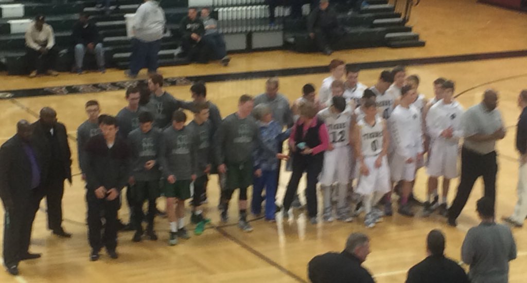 mhs_pa's tweet photo. NPM Tigers and Newfield Trojans honoring Laurie Kasper before the game. #kasperstrong #piaa @bdfees @docmasse https://t.co/sUKvoybBB4