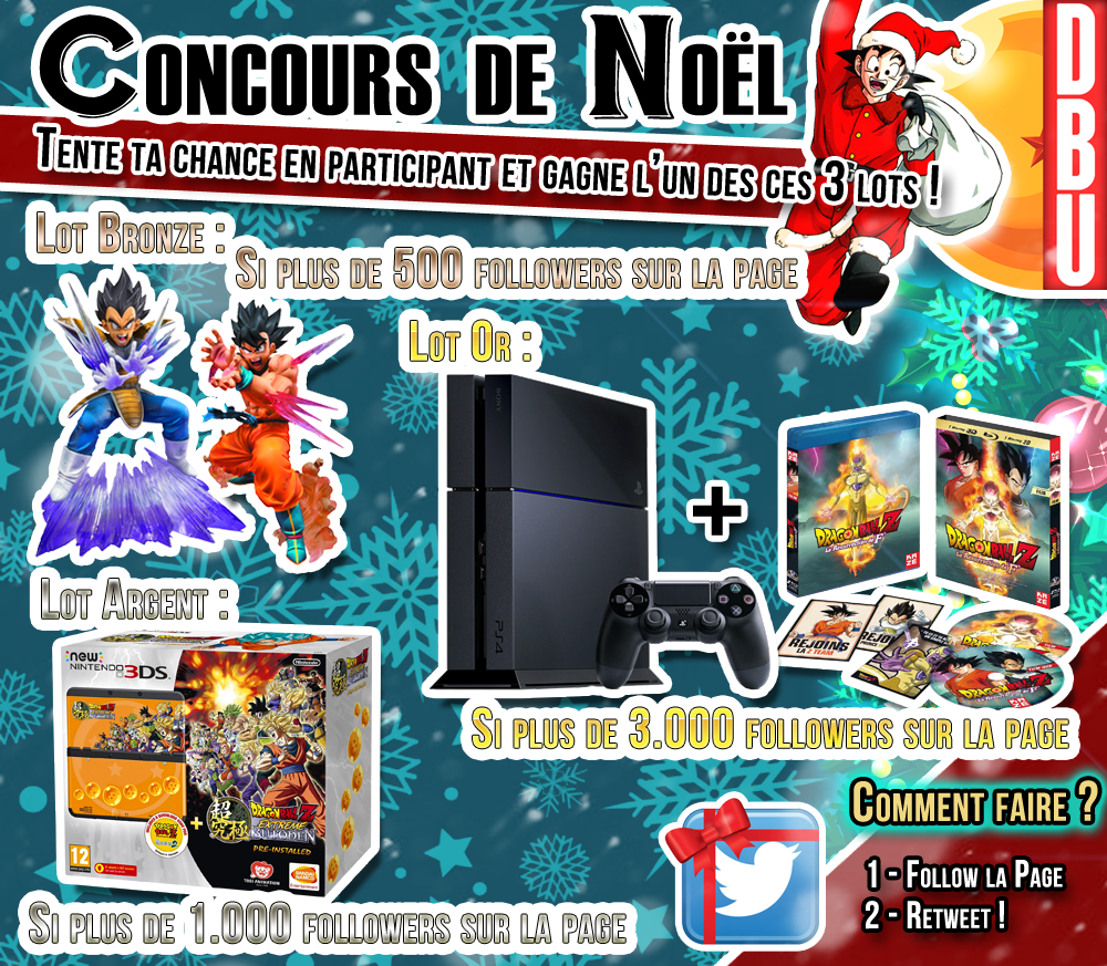 OfficialDBU's tweet photo. Super Concours #DragonBall de Noël, pour jouer Follow @OfficialDBU et Retweet ce concours #DBZ #PS4 #figurines https://t.co/9droXXT132