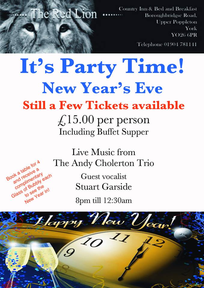 #NewYearsEve @ the Red Lion @YO266PR <a href="/Upper_Poppleton/">Upper Poppleton</a>
A few tickets left! Good food &amp; live music. #yorkhour #York