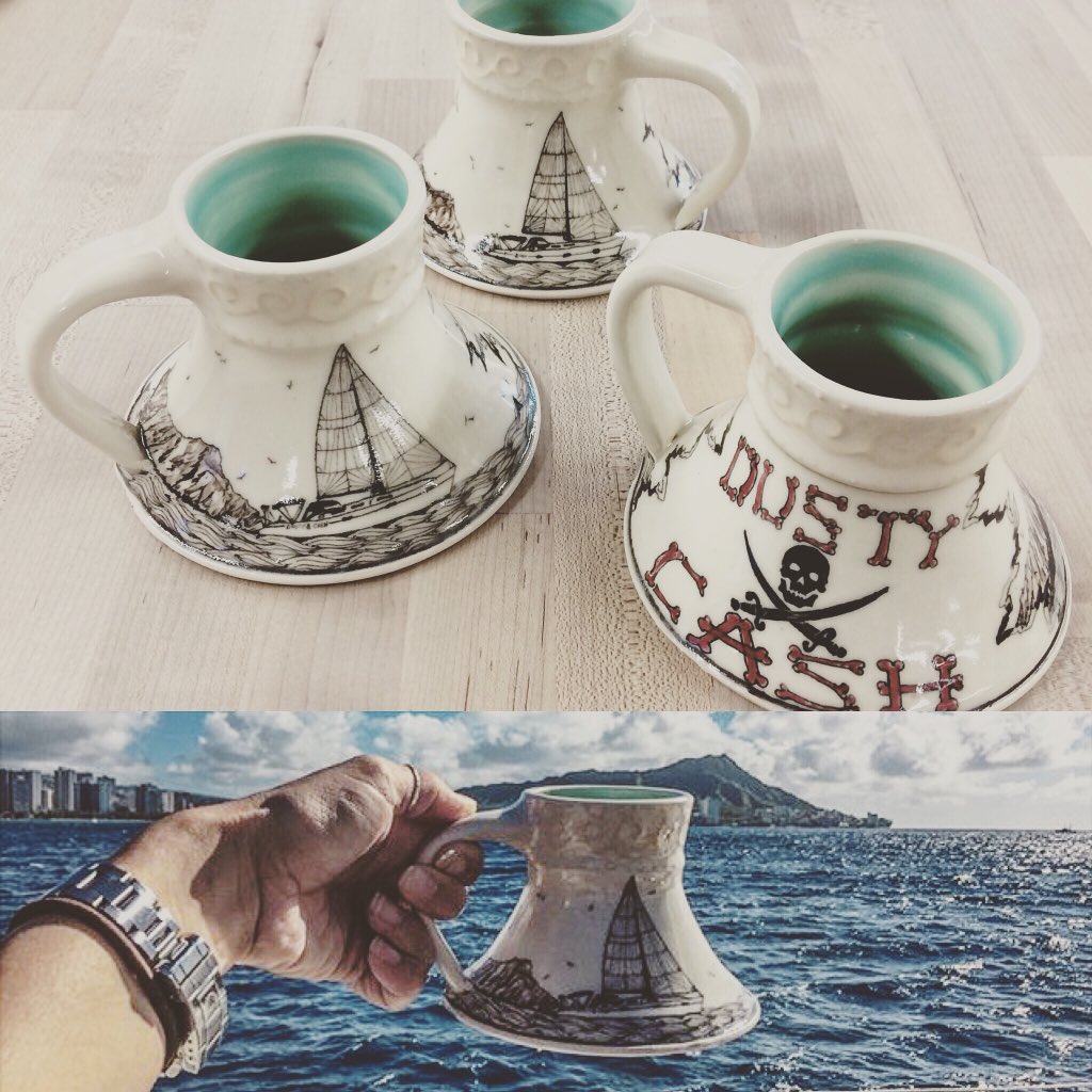 I love seeing where my pots end up. A custom set of mugs I made, and them being used in beautiful #Hawaii. #sailing