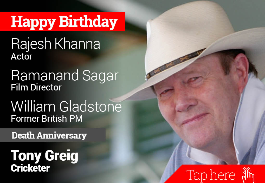 Newsflicks: Homage Tony Greig. Happy Birthday Rajesh Khanna, Ramanand Sagar, William Gladstone 