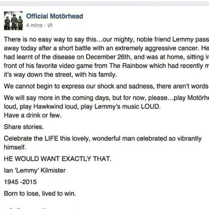 So much sadness losing you sir :'( #RIPLemmy #RIPLemmyKilmister