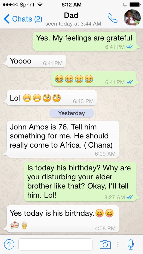 I\m SO sorry My African dad wants me to tell John Amos happy bday. Can you email him, please? 