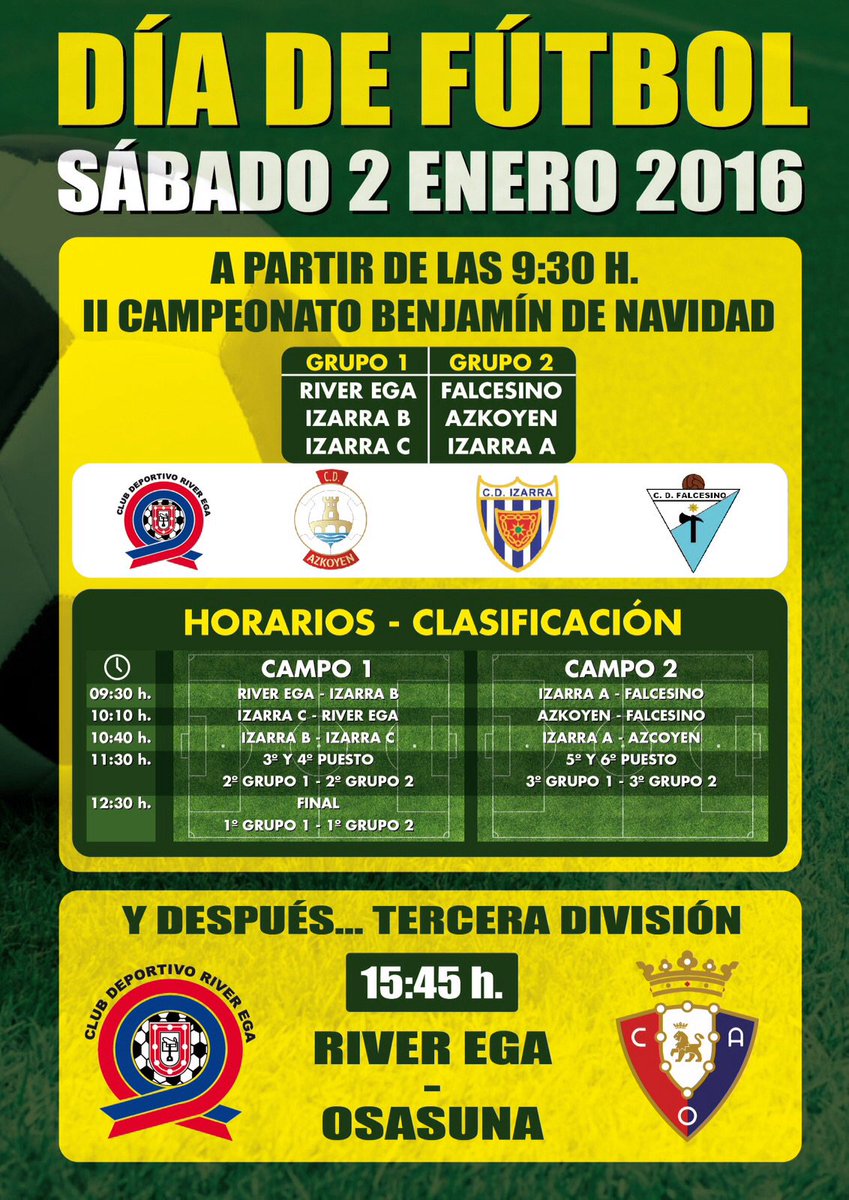Cdriverega's tweet photo. Si este sábado no tienes plan, nosotros te proponemos uno.... Día de Fútbol en Andosilla!! #AupaRiver https://t.co/RFBXZ6EdQt