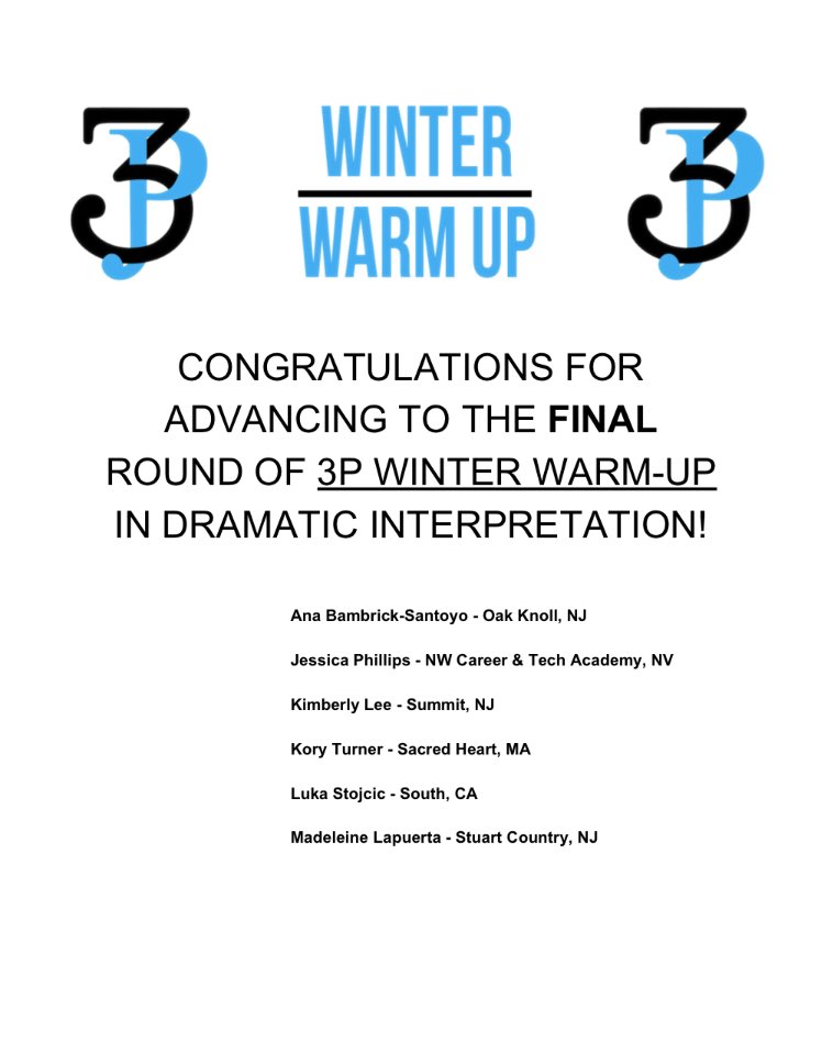 3PSpeech's tweet photo. Congratulations to the following competitors for breaking to Finals of #3PWW in Drama and Oratory! https://t.co/649y9s3ATl