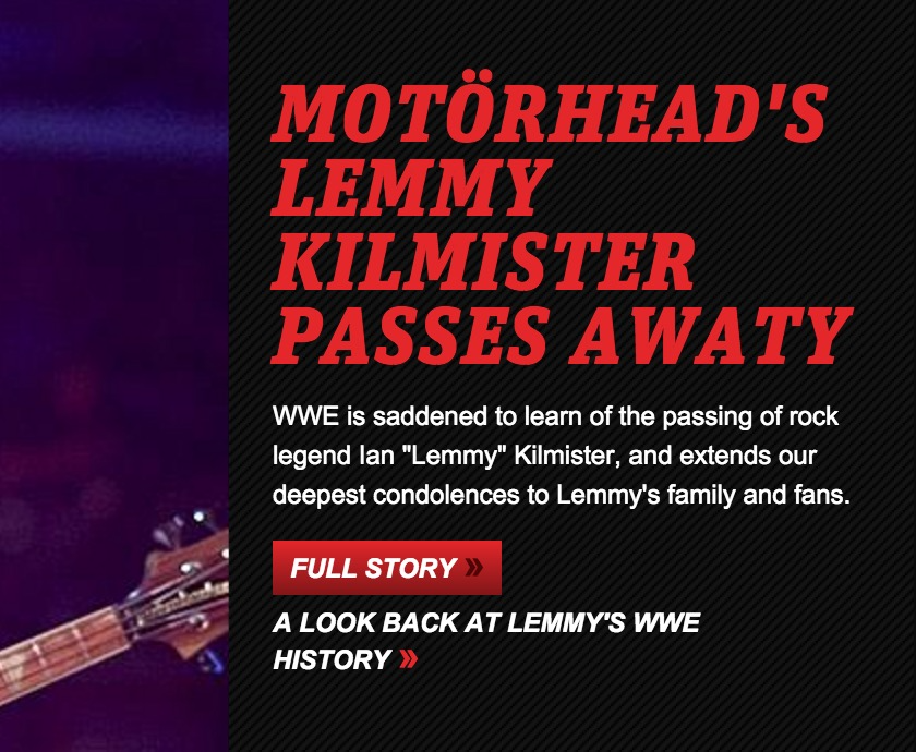 thetyposaurus's tweet photo. Hey @WWE, you have a major typo on your website's home page. 'passes away' would be a more fitting tribute to #Lemmy https://t.co/b8oDjUvCIh