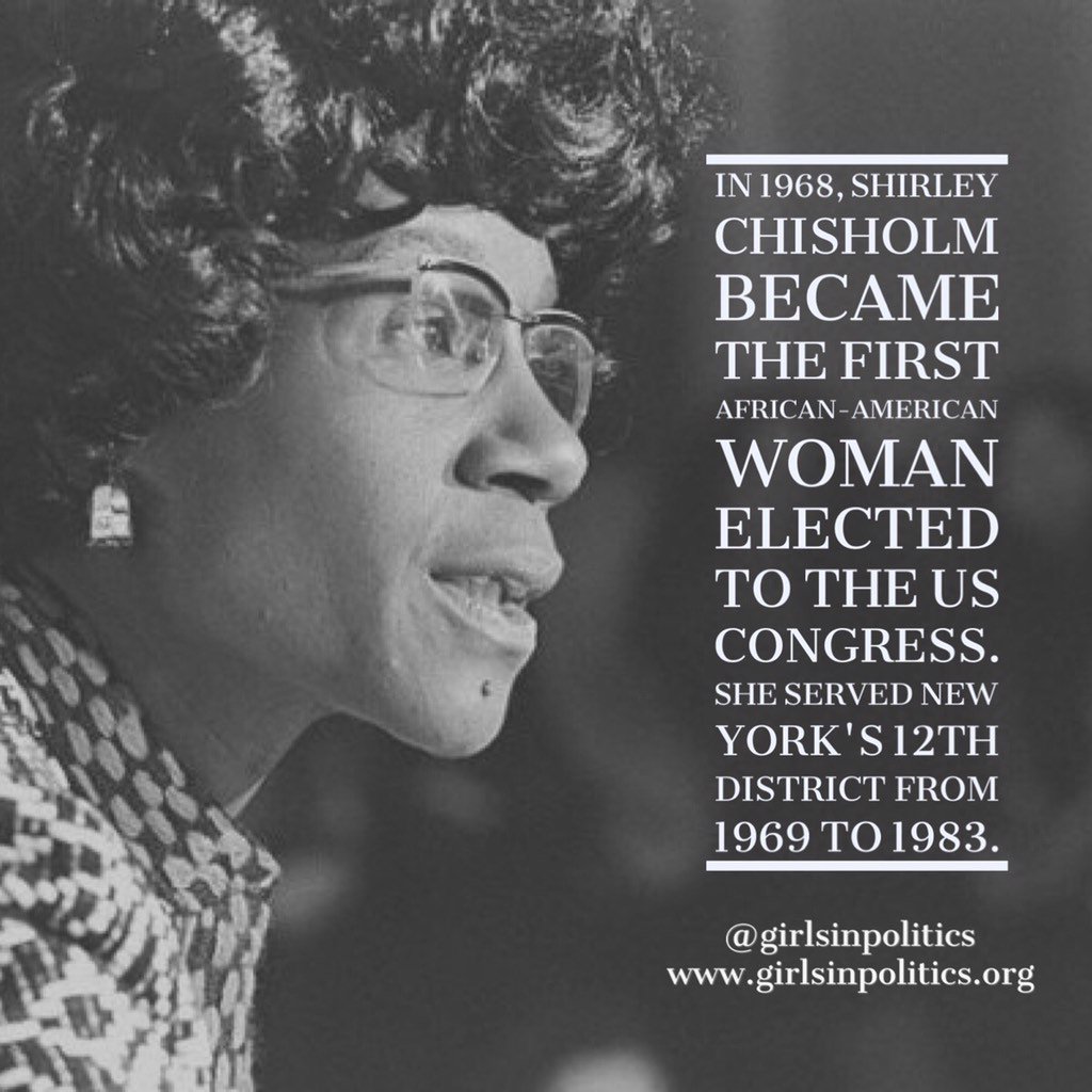 GirlsinPolitics's tweet photo. Does your daughter know what #ShirleyChisolm achieved? #teachourdaughters #womeninpolitics https://t.co/bxfbpmAlAm