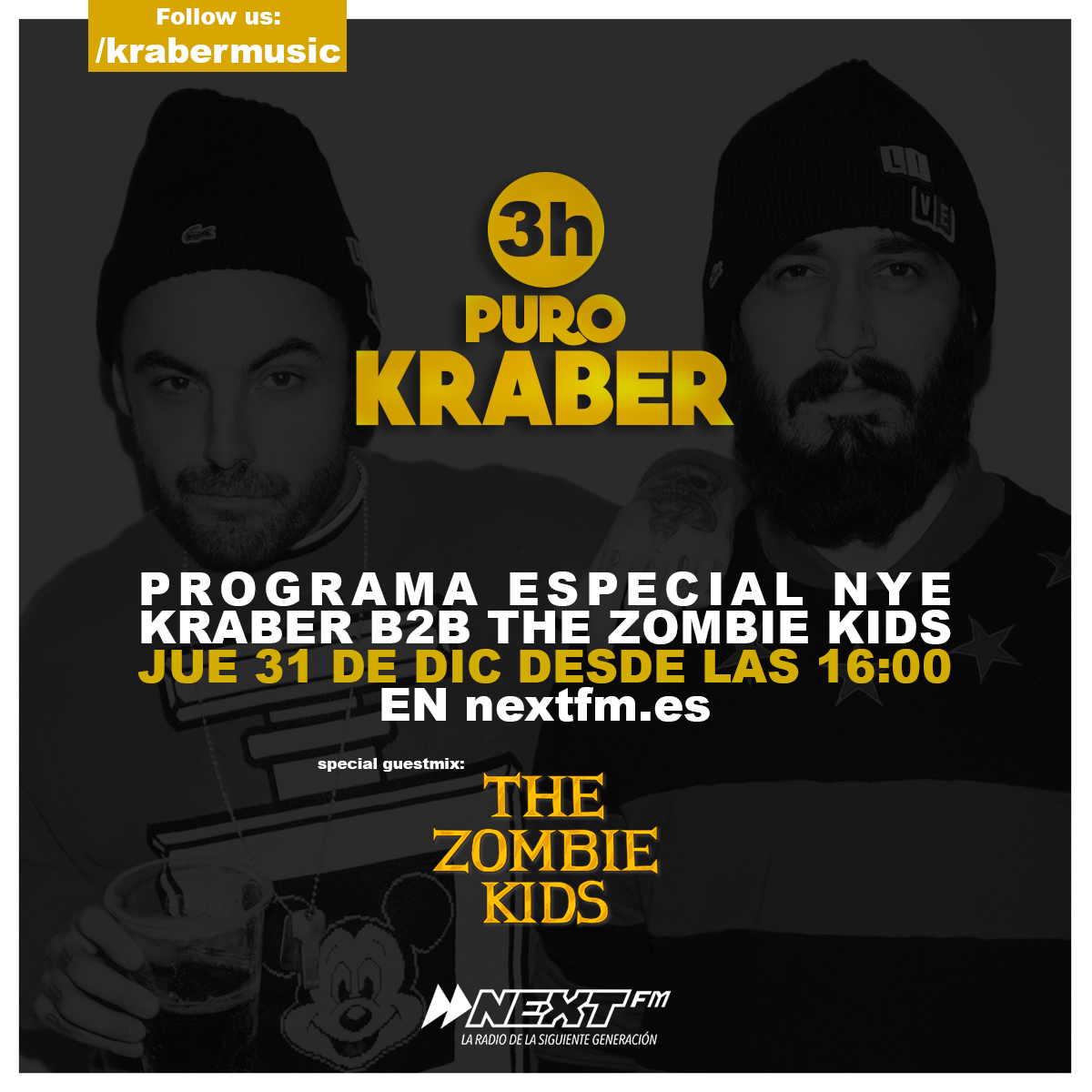 NextFMradio's tweet photo. Las primeras horas del 2016 son de fiesta. ¿Por qué no ir calentando? @krabermusic y @thezombiekids | NextFM.es https://t.co/WvN2mgfOCT