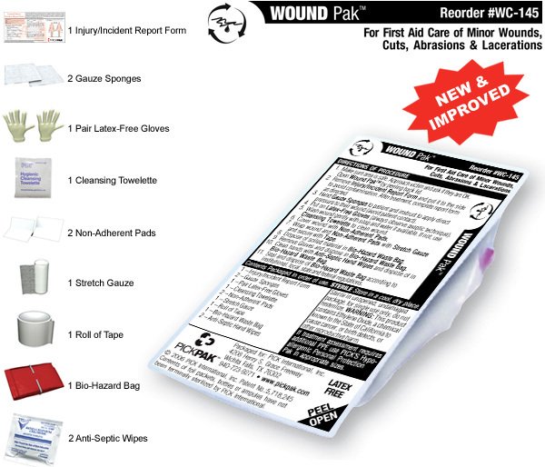 PICK_PAK's tweet photo. Wondering what's in our wound pak? We have everything you need, packaged in order you need to use it! #Safefirstaid https://t.co/vXB5qwQpEa