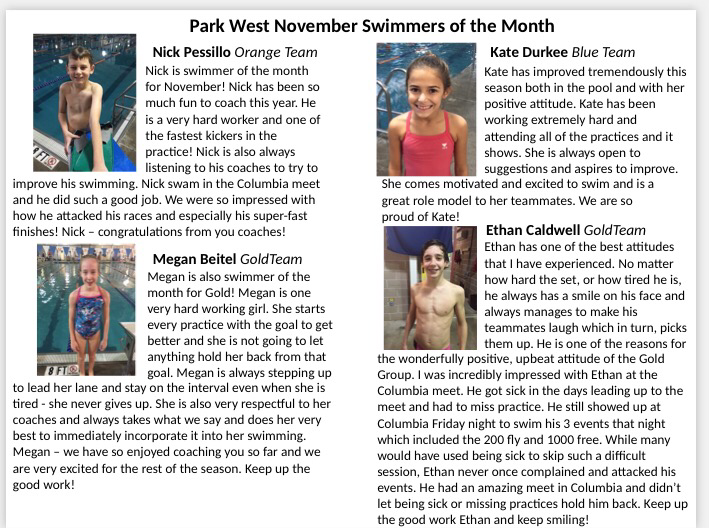 MPSCswimming's tweet photo. Congratulations MPSC Park West Swimmers of the Month for November #MPSCStrong https://t.co/Dzxw0RNnjo