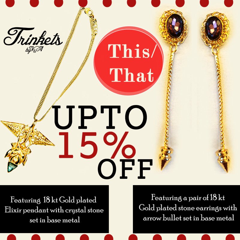 Trinkets_VA's tweet photo. What's your pick?
Avail 15% off on all products.
#discount #jewellery #fashion #shop https://t.co/9yxHb4PYdj