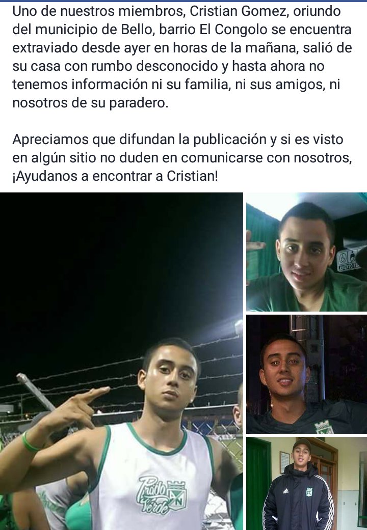 Ayudemos todos!
Miembro de <a href="/PradoVerde1999/">🟢Prado Verde | 1999 ⚪️</a> se encuentra extraviado hace dos días. Por su familia. <a href="/LDSoficial/">Los Del Sur</a>.