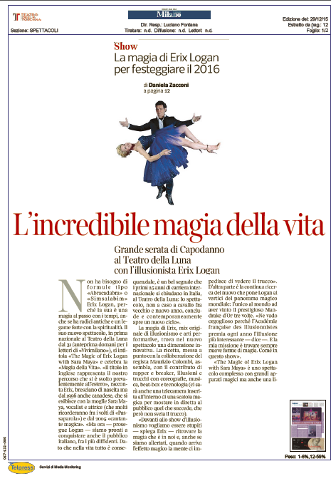 ErixLogan's tweet photo. Oggi Erix e Sara sono sulla copertina della sezione Tempo Libero del @Corriereit, Ed. #Milano! #themagicof #magia https://t.co/p6uIybgNe3