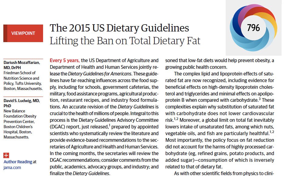 Top 10 JAMA Articles of 2015
#10: US Dietary Guidelines &amp; Lifting the Total Dietary Fat Ban ja.ma/1VnMQsa
