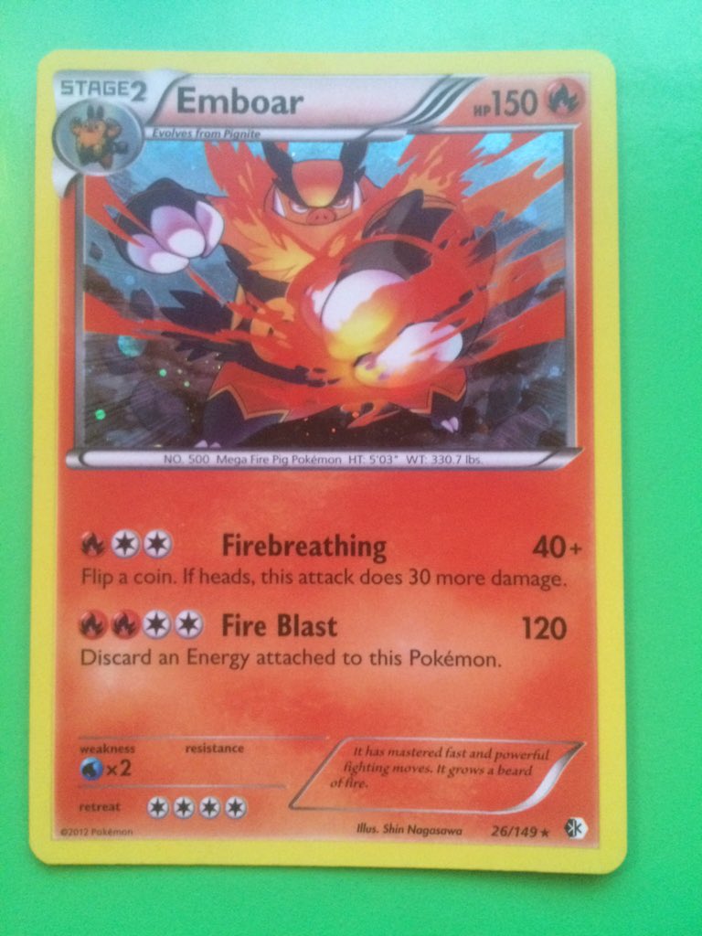 MyPokemonTCG's tweet photo. Emboar PKM#500
Stage 2 Fire Type
HP150
Set:BW Boundaries Crossed
Card#26/149
Rare HOLO
illus: Shin Nagasawa
#Pokemon https://t.co/F9VIhubBNS