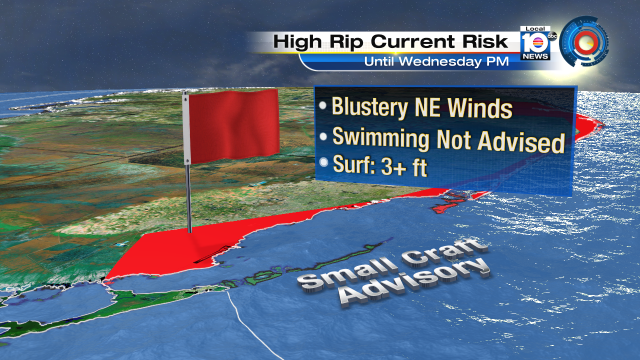 There is a high risk of rip currents and a small craft advisory through Wednesday. https://t.co/sQM9cNmM6c