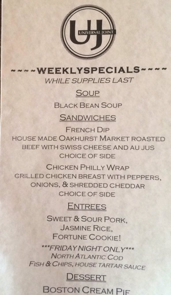 Grab some great grub this week at the U-Joint!