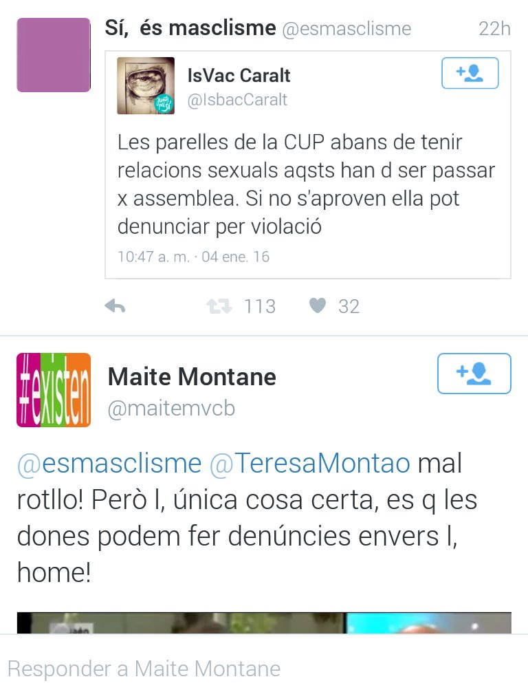 esmasclisme's tweet photo. Respondre a la denúncia d'un twit que fa burla de les violacions amb infos sobre denúncies falses és masclista https://t.co/sPK1PNNJNF