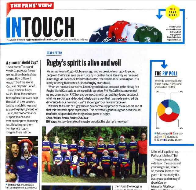 @LandRoverRugby Rugby's spirit is alive and well.
STAR LETTER in <a href="/Rugbyworldmag/">Rugby World</a> about @PesciaRugbyClub from Italy