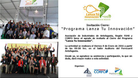 RegionFertil's tweet photo. Todos invitados al cierre Programa #LanzaTuInnovacion #Antofagasta,
Mañana 09:00 hrs. en @infoFCAB @Corfo https://t.co/t3MuMmZOX0