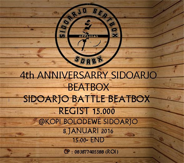 SDA_Beatbox's tweet photo. SIDOARJO BATTLE BEATBOX
REGIST 15.000
regist : 083877405588 (ROI)
format sms : Nama_(Komunitas/Independen) https://t.co/ahSiyekIyS