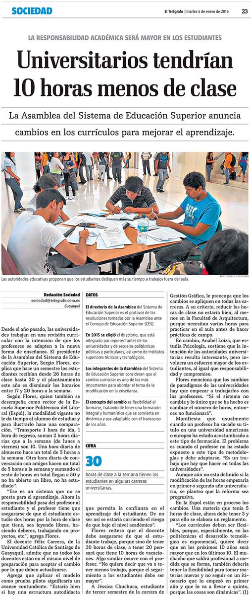FACSOCIABLE's tweet photo. Universitarios tendrían 10 horas menos de clases
Publicado en Diario El Telégrafo el martes 5 de enero #FACSOCIABLE https://t.co/vlkofiGzTO