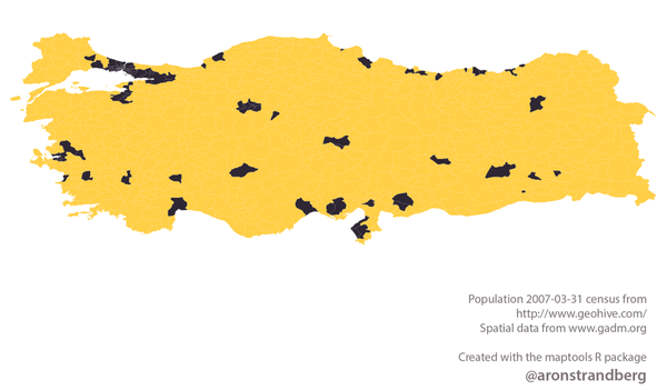 Half of Turkey's people live in the black districts, half live in the yellow districts