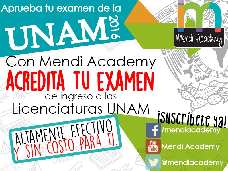mendiacademy's tweet photo. Esta es la oportunidad de presentar y acreditar tu examen Licenciaturas UNAM ¡Aprovéchala! #UNAM2016 #examenUNAM2016 https://t.co/SE1APKYeYA
