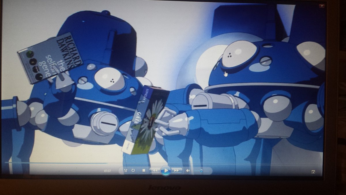 Super6oneAR's tweet photo. Second time @RichardDawkins has been mentioned in Ghost in the Shell. This time The Selfish Gene makes an appearance https://t.co/EpfvMNLmev