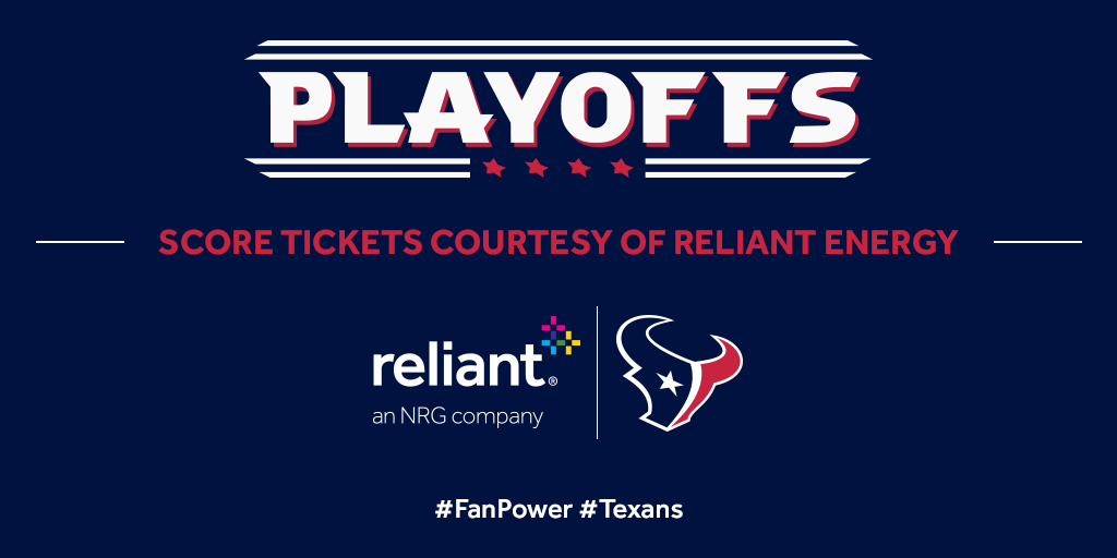 HoustonTexans's tweet photo. RT for a chance to win #Texans #FanPower playoff tix vs KC courtesy of @reliantenergy! Random winner announced Fri. https://t.co/1j32AK4Tvf