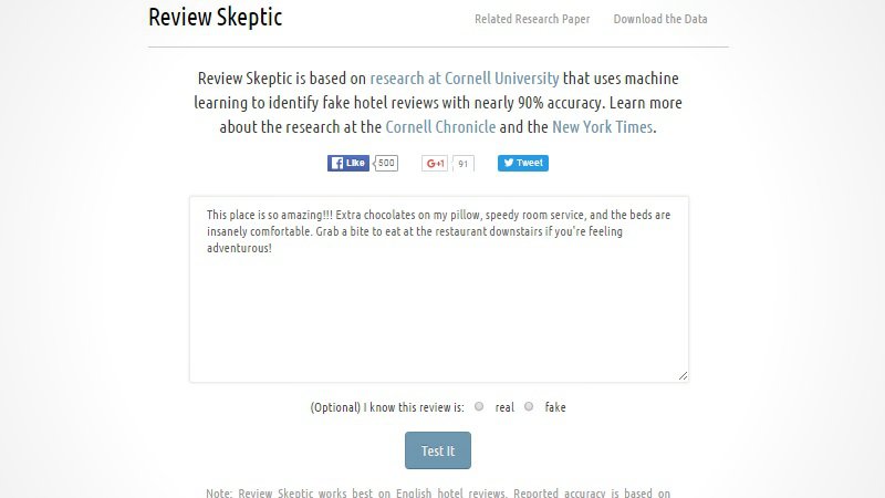 lifehacker's tweet image. You can quickly spot fake hotel reviews with the Review Skeptic tool: lifehac.kr/KLpeH1L