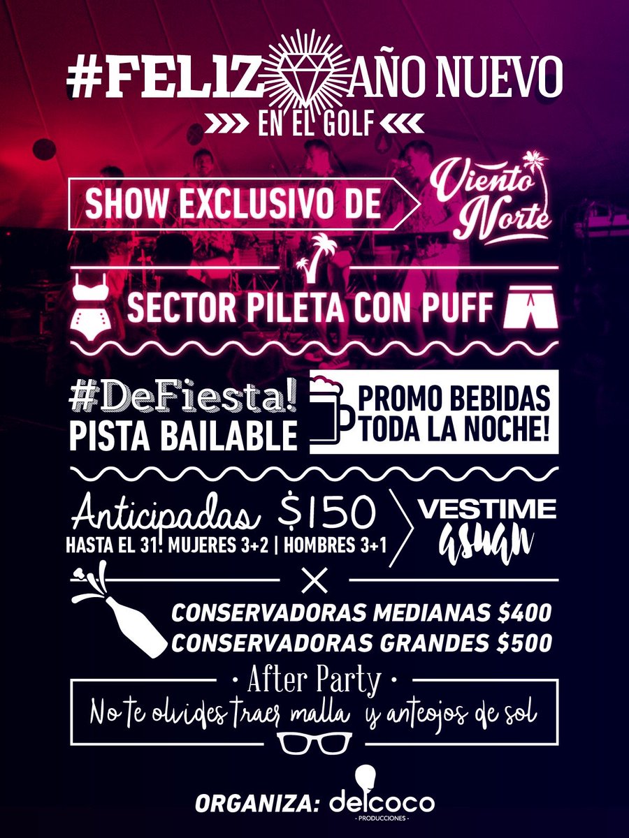 FelizANuevoOK's tweet photo. Mirá todo lo que vas a vivir y sentir con tus amigos en #FelizAñoNuevo, la fiesta que te va poner #DelCoco 🎉 🎆 🎶 🍻 https://t.co/AoOha80WNY