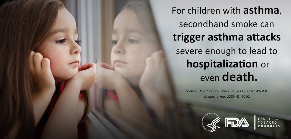 FDATobacco's tweet image. You don’t have to be a long-time smoker to have an asthma attack triggered by #tobacco smoke.