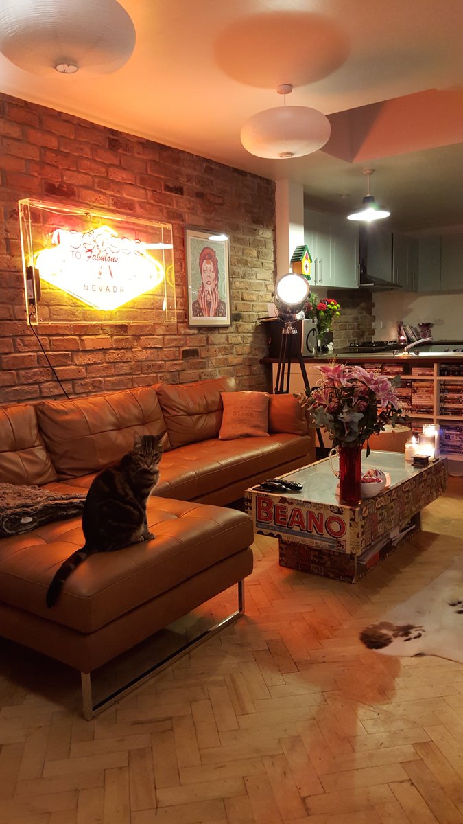 _glass_house_'s tweet photo. BEHOLD @madedotcom's Alfred Tripod lamp &amp; @dwell 's tan leather sofa in our finished space https://t.co/nFYIPyv4OH https://t.co/OpAu61SeHU