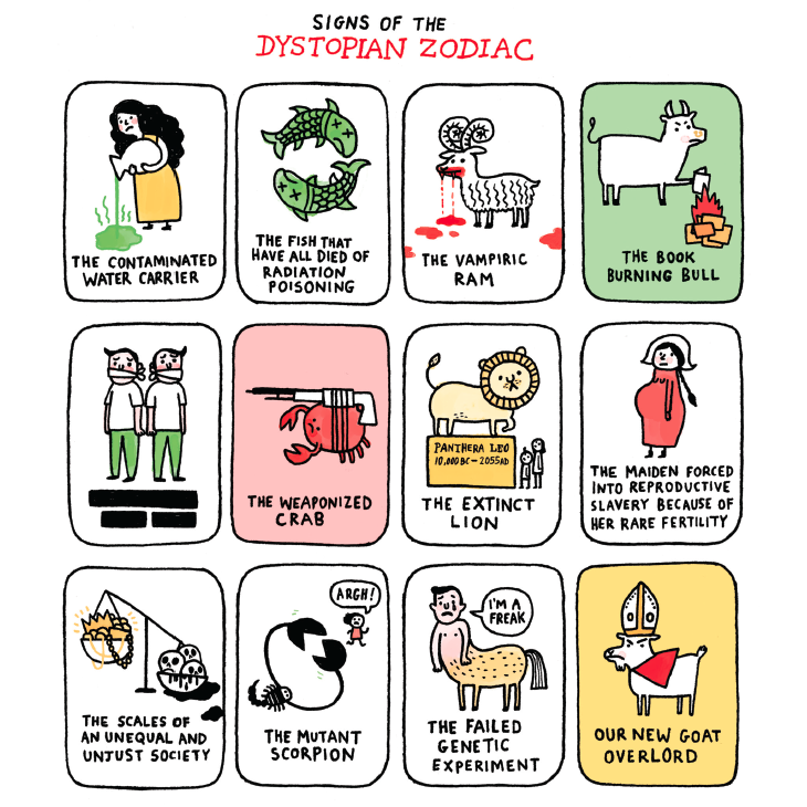 AndrewsMcMeel's tweet photo. Signs of the Dystopian Zodiac from @gemmacorrell's #WorriersGuide https://t.co/w3E5Kfznj4 https://t.co/QrZd5pIktT