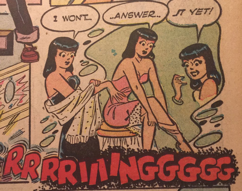 isabelledrake's tweet photo. Not yet #veronica #archies #archiesgirls #comics #romancecomics #whosecalling #whosecallingme #whosecallingyou https://t.co/o63MHBee0u