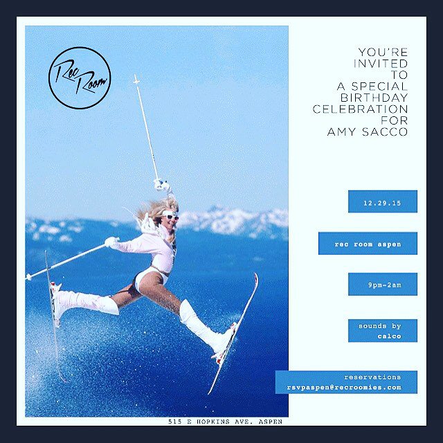 RecRoomAspen's tweet photo. Happy birthday, @amysacco - can't wait to boogie down w/ the #RecRoomies and you! https://t.co/7rivI7GFPD