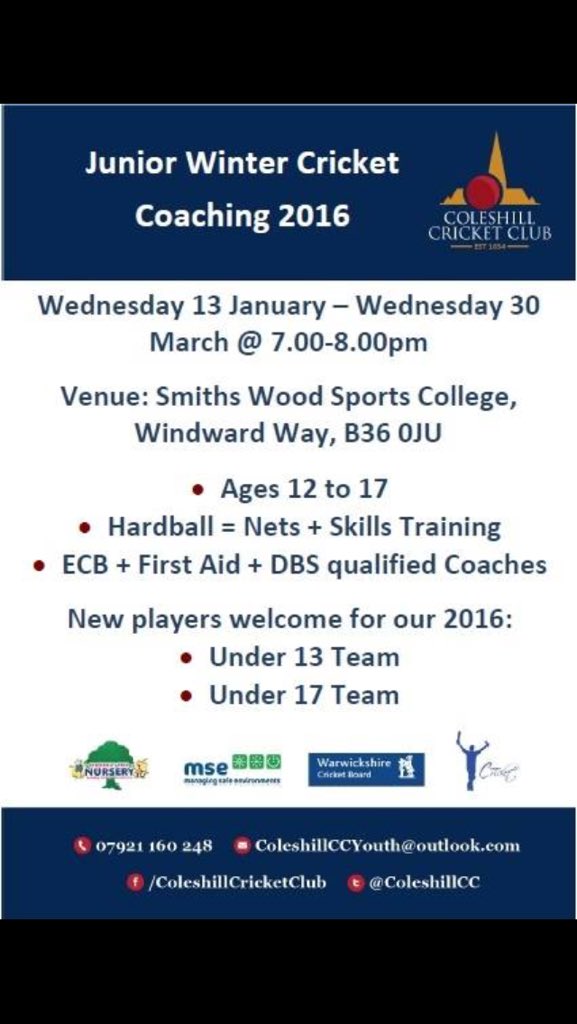 Come Join our Junior Coaching Sessions from January 2016. Recruiting for Under 9s, 11s, 13s + 17s. #SolihullHour