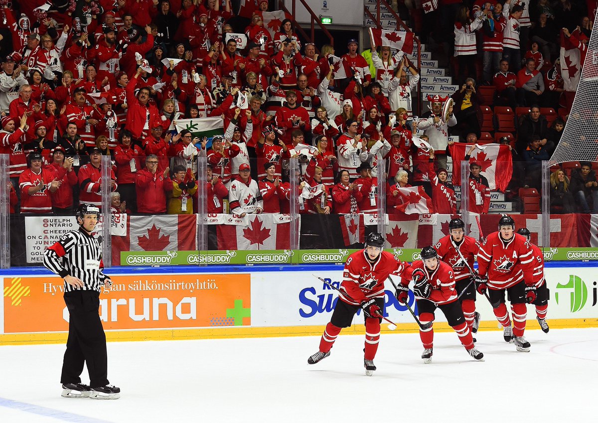 HockeyCanada's tweet image. Wow. Check out all the red and white. Canada is represented well in Helsinki 🇨🇦