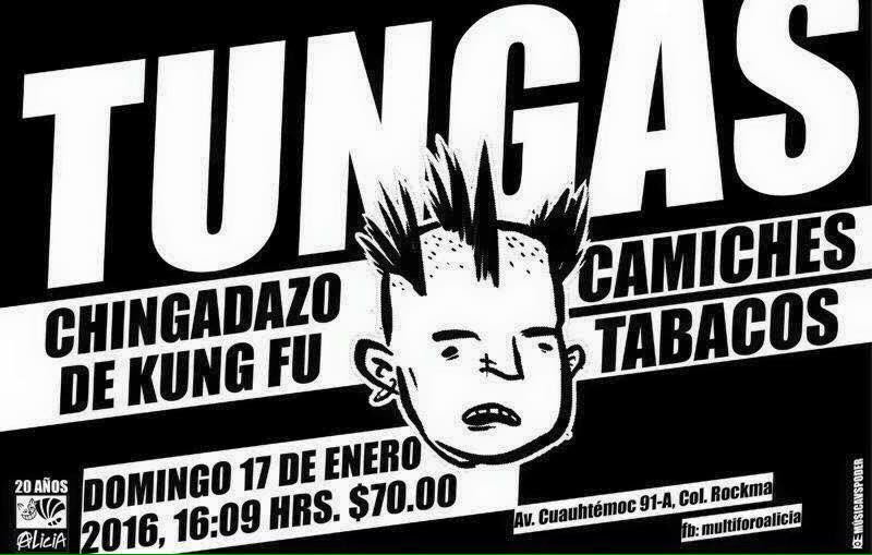 Punkrock
@tungaspunkrock
<a href="/elchingadazo/">el chingadazo</a>+<a href="/camichesmx/">Camiches</a> + Tabacos 
Domingo 17 de enero de 2016
