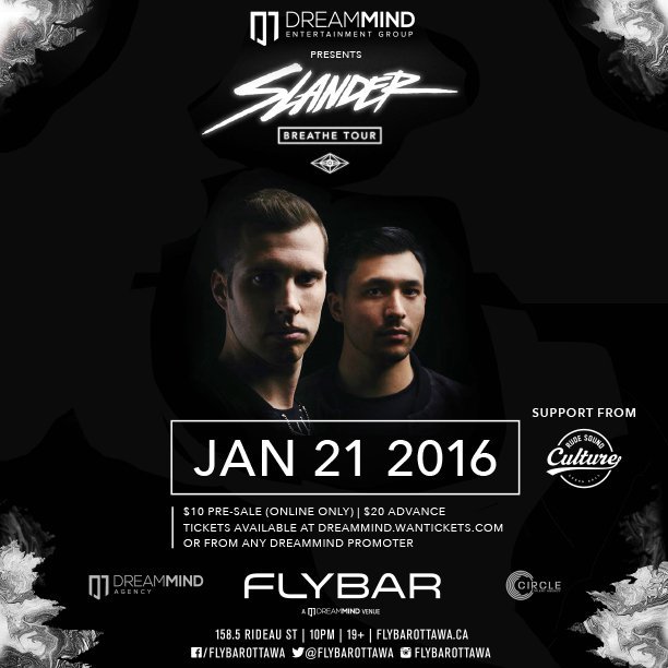 DreammindEnt's tweet photo. @SlanderOfficial taking over the decks at @FLYBARottawa on Jan 21st! Grab your tickets at https://t.co/3EY2JMoljo!! https://t.co/QPyA2UTtzN
