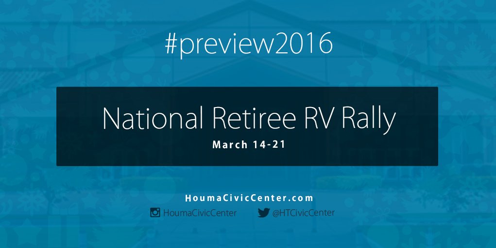 HoumaEvents's tweet image. #SAVETHEDATE: National Retiree RV Rally, Mar 14-21

bit.ly/HoumaCCEvents #preview2016 #Houma #events