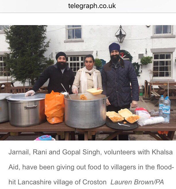 RaviSinghKA's tweet photo. The amazing trio who served hot food to the floods affected people of #Croston yesterday. @CrostonNews @crostonsc https://t.co/StzJsPgirv