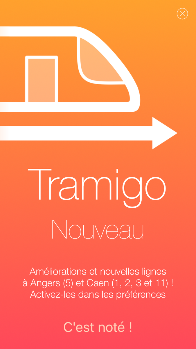 TramigoApp's tweet photo. Tramigo est arrivée en version 3.0 !
5 nouvelles lignes pour Angers et Caen, améliorations et corrections 🚈 https://t.co/AqbiHLtuCy
