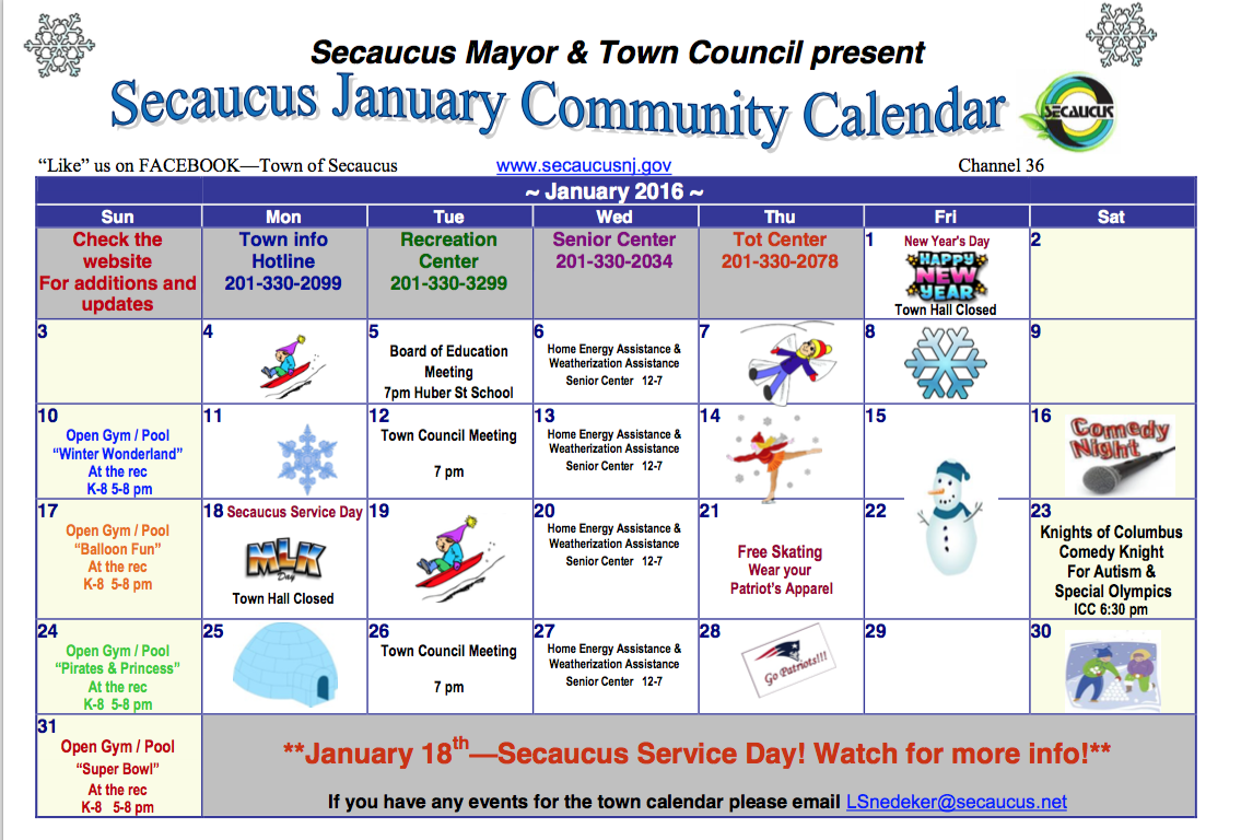 SecaucusNJ's tweet photo. Be sure to download our January 2016 Community Calendar. https://t.co/Zz9RqbMmoQ