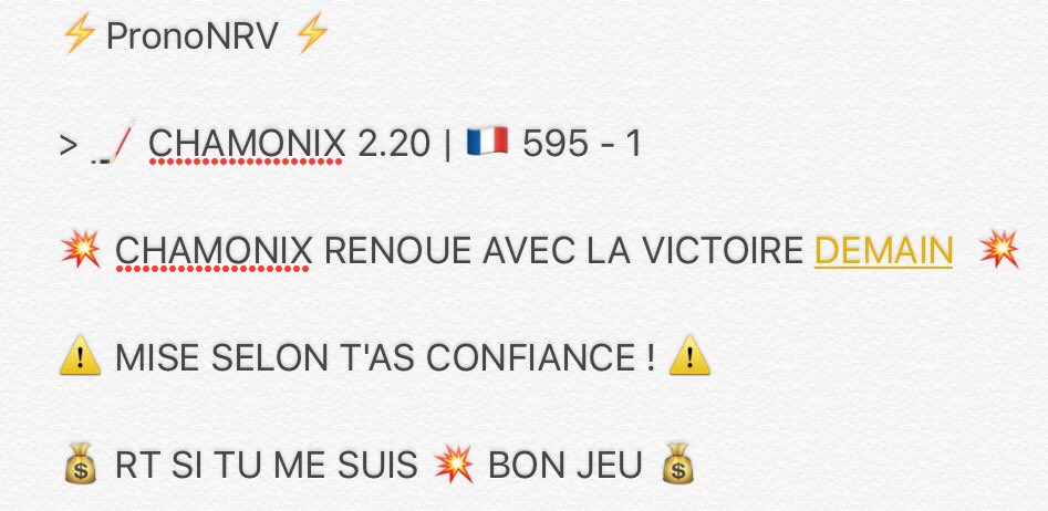 ⚡️PronoNRV ⚡️

⚠️ MISE SELON T'AS CONFIANCE ! ⚠️

💰 RT SI TU ME SUIS 💥 BON JEU 💰