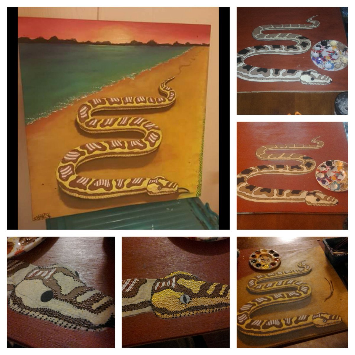 joelybarney's tweet photo. Progress shots dottin out Yindinji (carpet snake) on urangan beach. PLS SHARE #aboriginalart #butchulla #herveybay https://t.co/L6ErX7rxw9