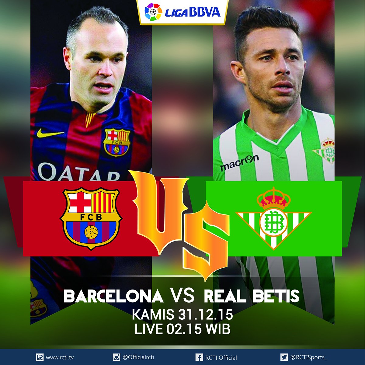 OfficialRCTI's tweet image. Jangan sampai ketinggalan pertandingan #LigaBBVA Barcelona vs Real Betis Kamis 31 Des 15 dini hari pkl 02.15 wib
