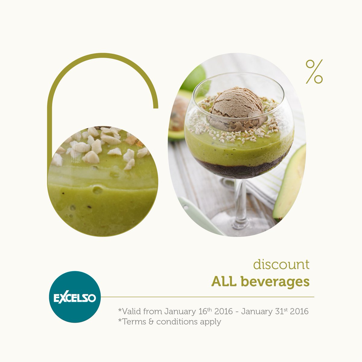 Get 60% Discount for all beverages from January 16th to January 31st